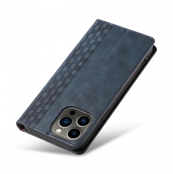 Magnet Strap Case iPhone 14 Pro Flip Wallet Mini Lanyard Stand Blå