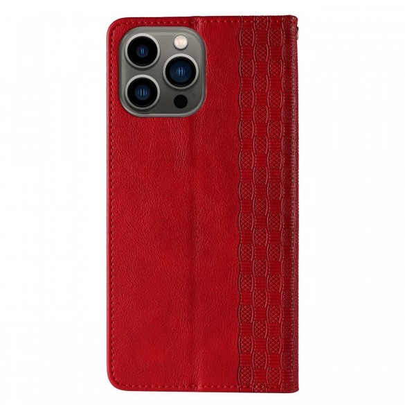 Magnet Strap Fodral iPhone 14 Pro Fodral med Flip Wallet Mini Lanyard Stand Röd