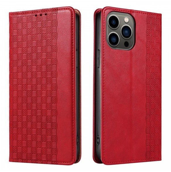 Magnet Strap Fodral iPhone 14 Pro Fodral med Flip Wallet Mini Lanyard Stand Röd