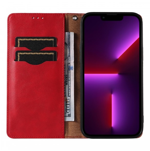 Magnet Strap Fodral iPhone 14 Pro Fodral med Flip Wallet Mini Lanyard Stand Röd