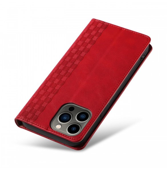 Magnet Strap Fodral iPhone 14 Pro Fodral med Flip Wallet Mini Lanyard Stand Röd