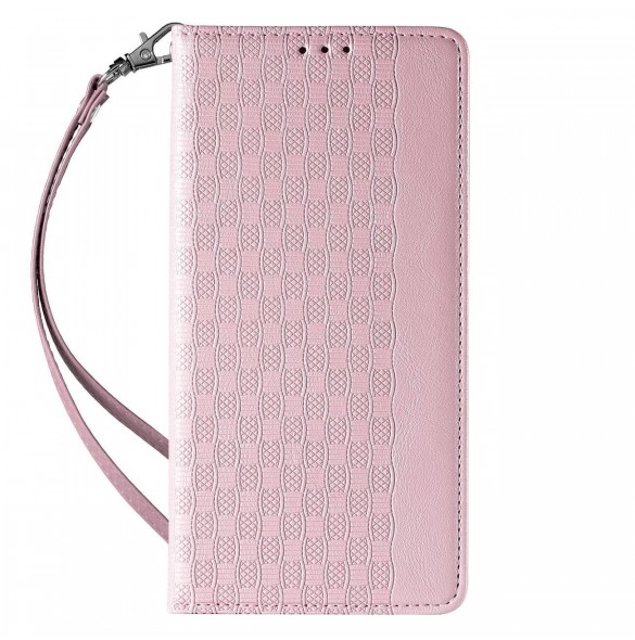 Magnet Strap Case Fodral för iPhone 14 Pro Flip Wallet Mini Lanyard Stand Rosa