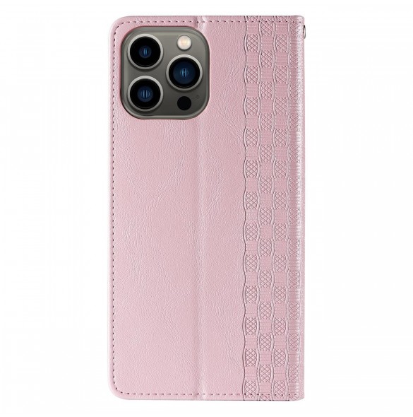 Magnet Strap Case Fodral för iPhone 14 Pro Flip Wallet Mini Lanyard Stand Rosa