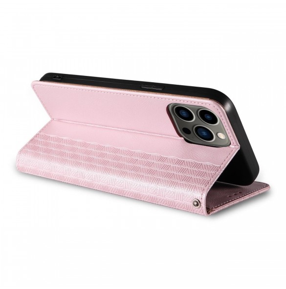 Magnet Strap Case Fodral för iPhone 14 Pro Flip Wallet Mini Lanyard Stand Rosa