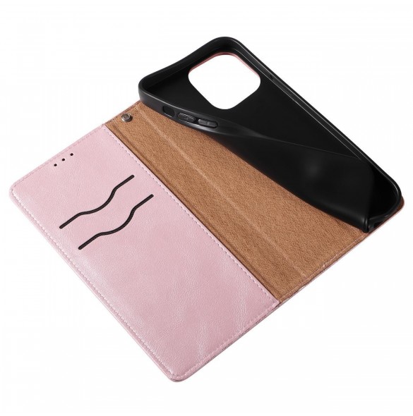 Magnet Strap Case Fodral för iPhone 14 Pro Flip Wallet Mini Lanyard Stand Rosa