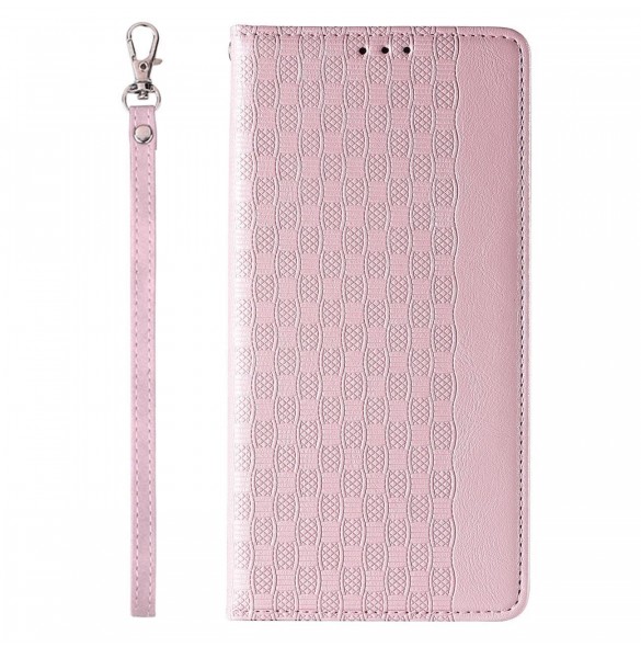 Magnet Strap Case Fodral För iPhone 14 Pro Max Flip Wallet Mini Lanyard Stand Rosa