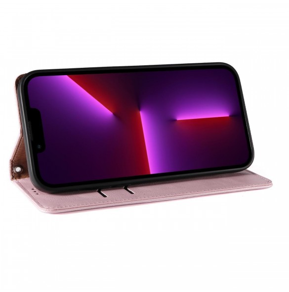 Magnet Strap Case Fodral För iPhone 14 Pro Max Flip Wallet Mini Lanyard Stand Rosa