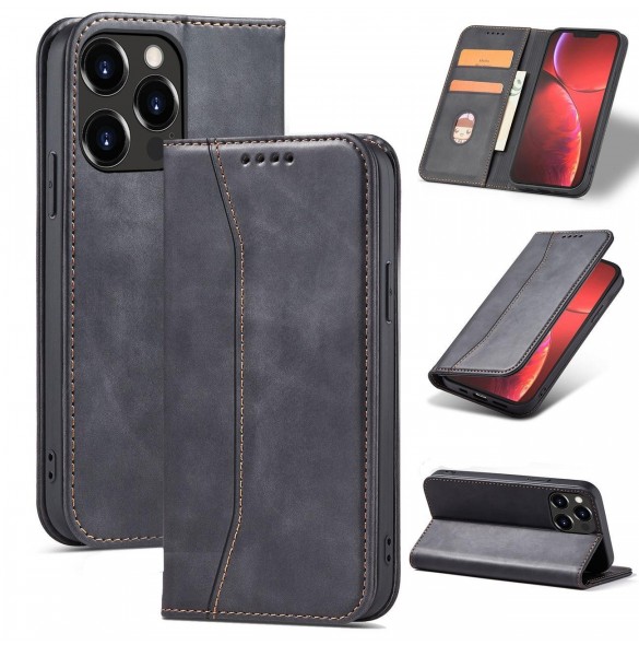 Magnet Fancy Case fodral för iPhone 14 Pro flip cover plånboksställ svart