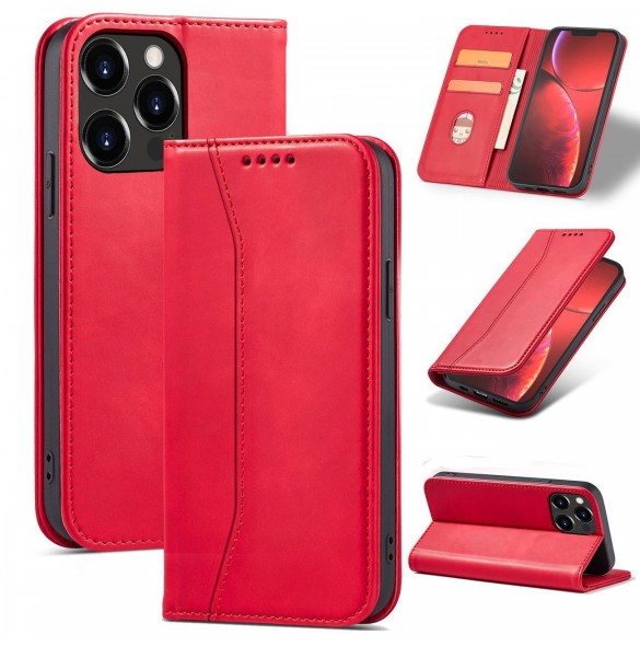 Magnet Fancy Case fodral för iPhone 14 Pro Max flip cover plånboksställ rött