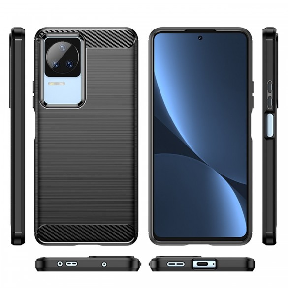 Carbon Case för Xiaomi Poco F4 5G flexibel silikon kolfodral svart