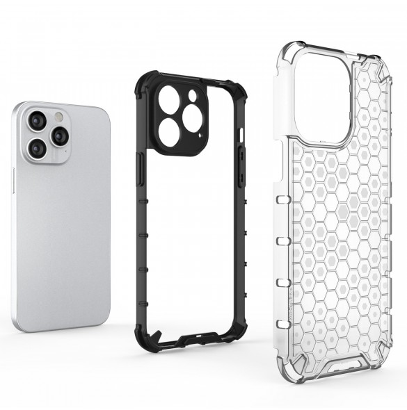 Honeycomb-fodral till iPhone 14 Pro pansarhybridskal svart