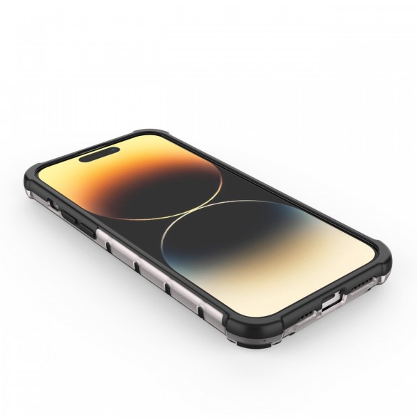 Honeycomb-fodral till iPhone 14 Pro pansarhybridskal svart