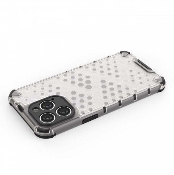 Honeycomb-fodral till iPhone 14 Pro pansarhybridskal svart