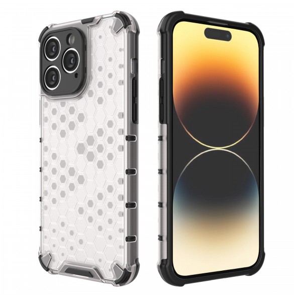 Honeycomb-fodral till iPhone 14 Pro pansarhybridskal svart