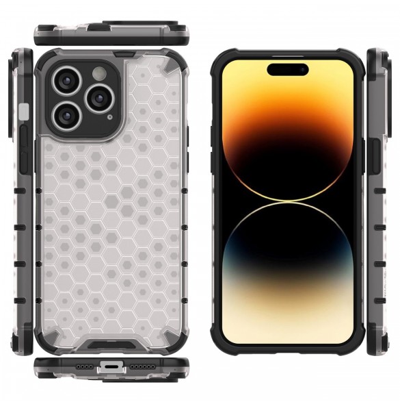 Honeycomb-fodral till iPhone 14 Pro pansarhybridskal svart
