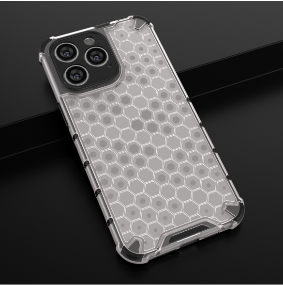 Honeycomb-fodral till iPhone 14 Pro pansarhybridskal svart