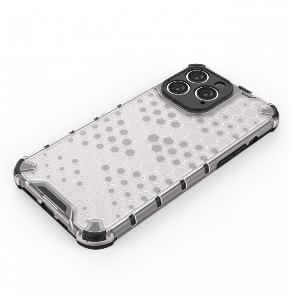 Honeycomb-fodral för iPhone 14 Pro pansarhybridskal genomskinligt