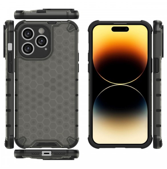 Honeycomb-fodral till iPhone 14 Pro Max pansarhybridskal svart
