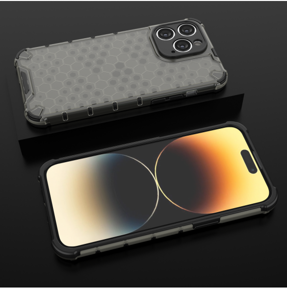 Honeycomb-fodral till iPhone 14 Pro Max pansarhybridskal svart