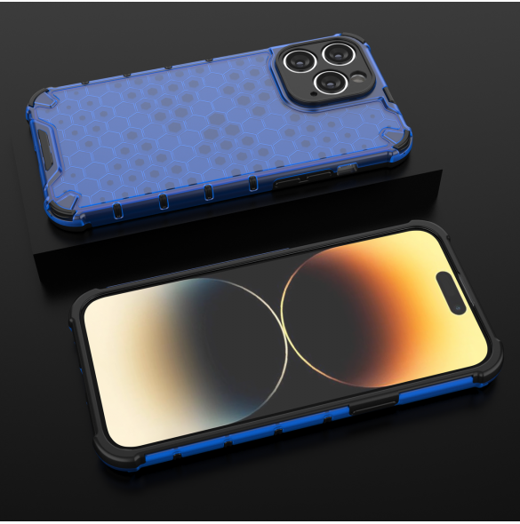 Honeycomb-fodral till iPhone 14 Pro Max pansarhybridskal blå