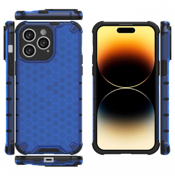 Honeycomb-fodral till iPhone 14 Pro Max pansarhybridskal blå