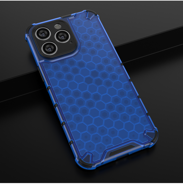 Honeycomb-fodral till iPhone 14 Pro Max pansarhybridskal blå