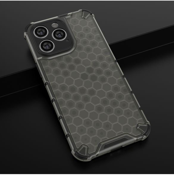 Honeycomb-fodral för iPhone 14 Pro Max pansarhybridfodral genomskinligt
