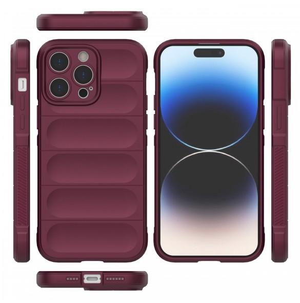 Magic Shield Case-fodral till iPhone 14 Pro Max elastiskt pansarfodral i vinröd