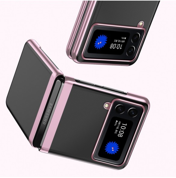 Plätering Fodral för Samsung Galaxy Z Flip 4 skal med en metallisk ram lila