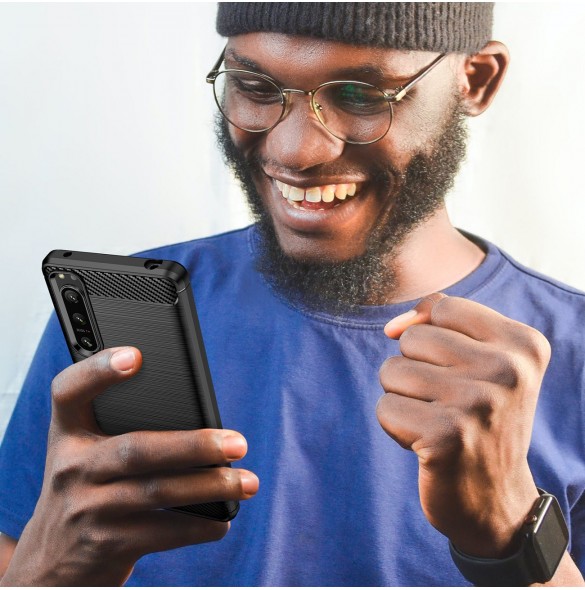 Carbon Case för Sony Xperia 5 IV flexibelt silikon kolfodral svart
