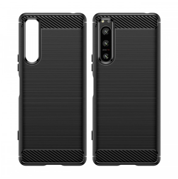 Carbon Case för Sony Xperia 5 IV flexibelt silikon kolfodral svart