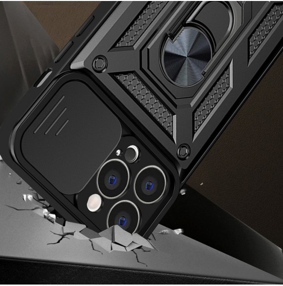 Hybrid Armor Camshield-fodral för iPhone 13 Pro pansarfodral med kamerafodral svart