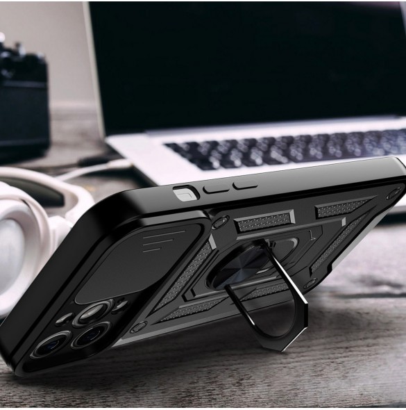 Hybrid Armor Camshield-fodral för iPhone 13 Pro Max pansarfodral med kamerafodral svart