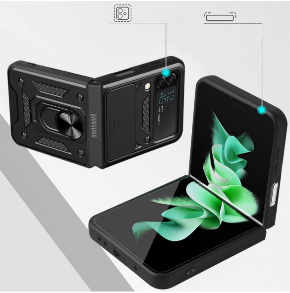 Hybrid Armor Camshield fodral till Samsung Galaxy Z Flip 4 pansarfodral med kamerafodral svart