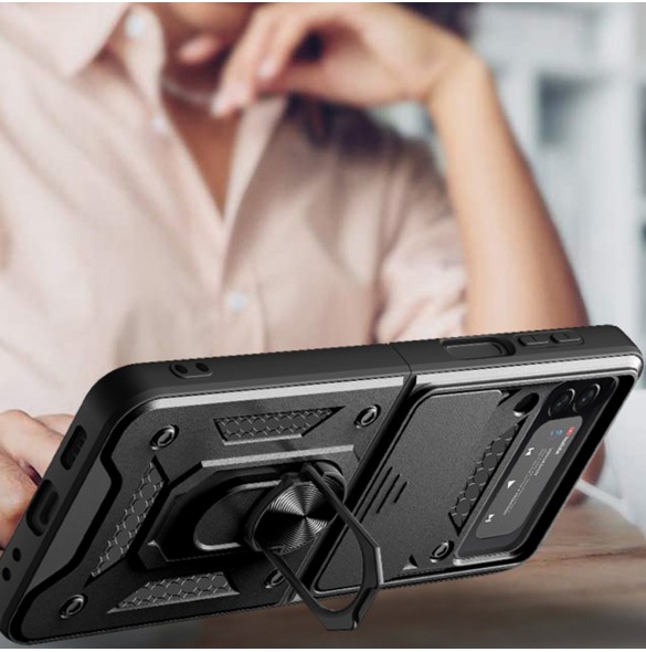Hybrid Armor Camshield fodral till Samsung Galaxy Z Flip 4 pansarfodral med kamerafodral svart