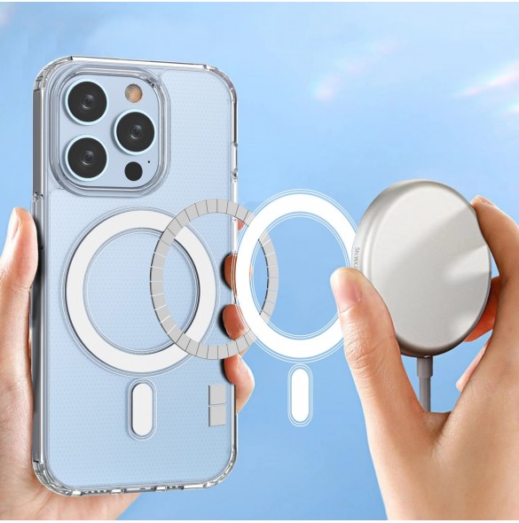 Klart magnetiskt fodral med MagSafe för iPhone 14 Pro med silverring - genomskinlig