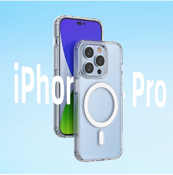 Klart magnetiskt fodral med MagSafe för iPhone 14 Pro med silverring - genomskinlig