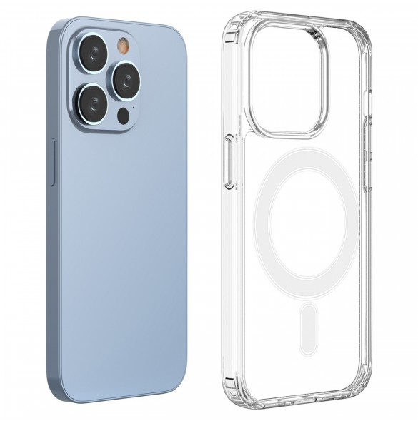 Klart magnetiskt fodral med MagSafe för iPhone 14 Pro med silverring - genomskinlig