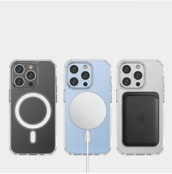 Klart magnetiskt fodral med MagSafe för iPhone 14 Pro med silverring - genomskinlig