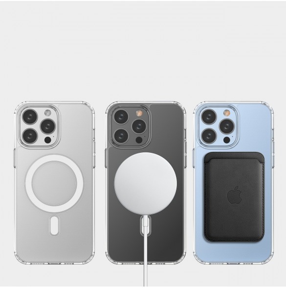 Klart magnetiskt fodral med MagSafe för iPhone 14 Pro Max med silverring - genomskinlig