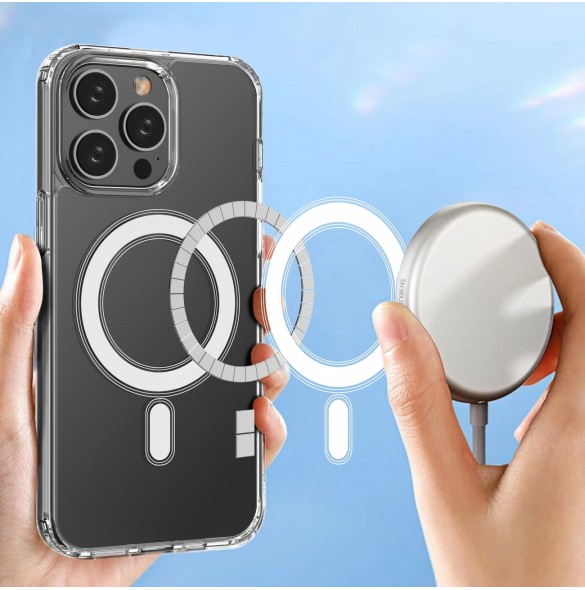 Klart magnetiskt fodral med MagSafe för iPhone 14 Pro Max med silverring - genomskinlig