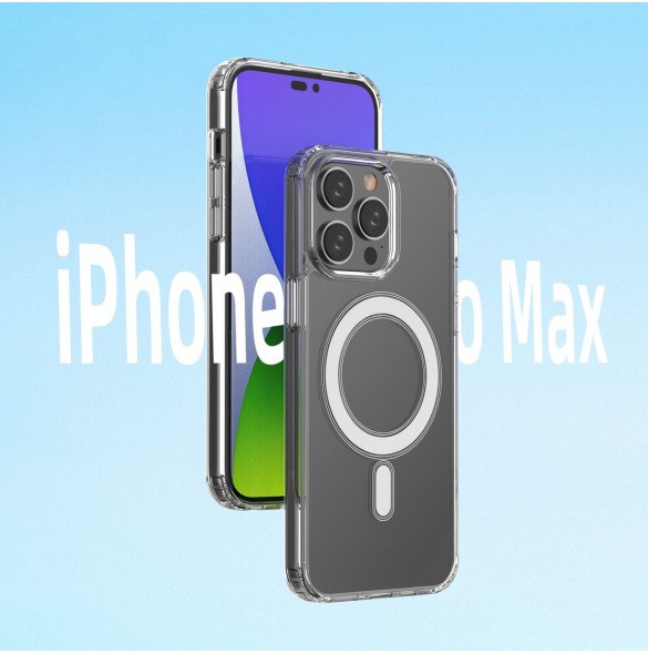 Klart magnetiskt fodral med MagSafe för iPhone 14 Pro Max med silverring - genomskinlig