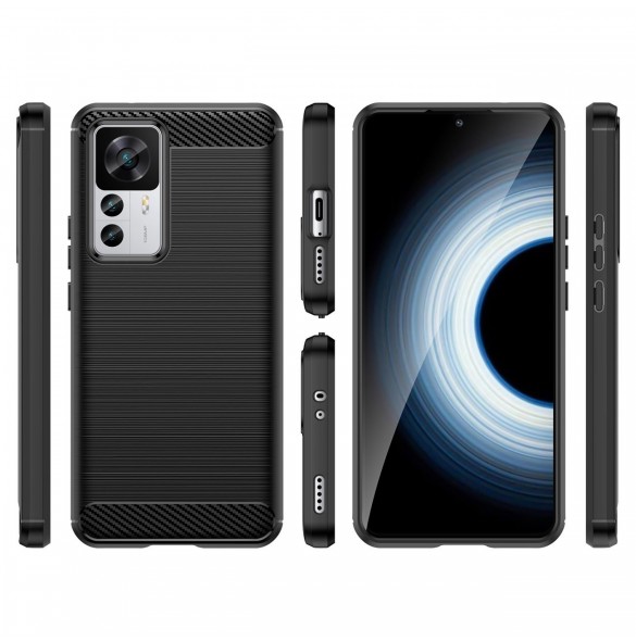 Carbon Case fodral för Xiaomi 12T Pro / Xiaomi 12T flexibelt silikon kolfodral svart