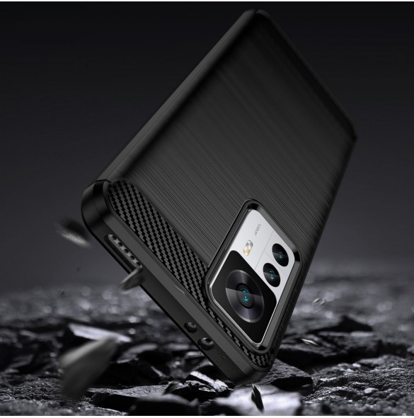 Carbon Case fodral för Xiaomi 12T Pro / Xiaomi 12T flexibelt silikon kolfodral svart