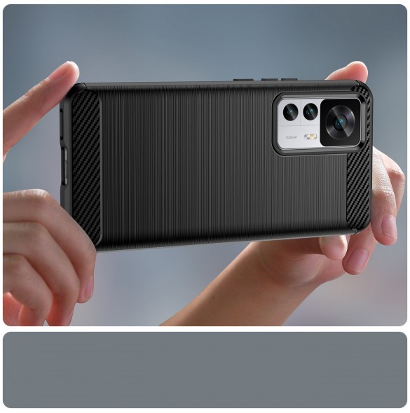 Carbon Case fodral för Xiaomi 12T Pro / Xiaomi 12T flexibelt silikon kolfodral svart