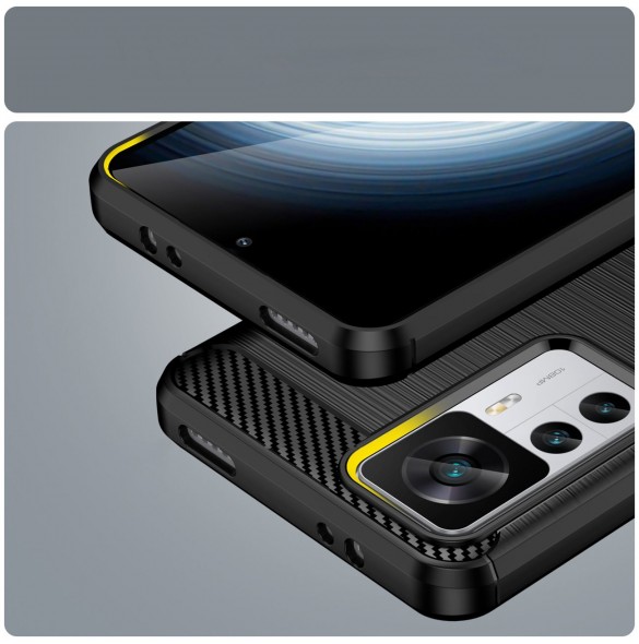 Carbon Case fodral för Xiaomi 12T Pro / Xiaomi 12T flexibelt silikon kolfodral svart
