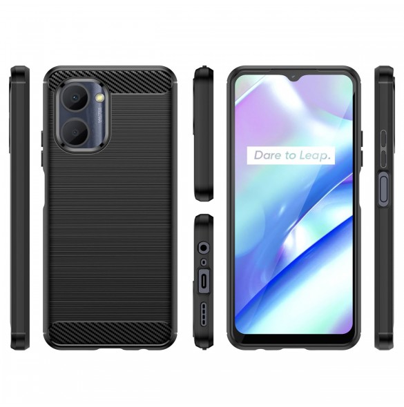 Carbon Case väska för Realme C33 flexibel silikon kolfodral svart