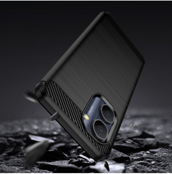 Carbon Case väska för Realme C33 flexibel silikon kolfodral svart