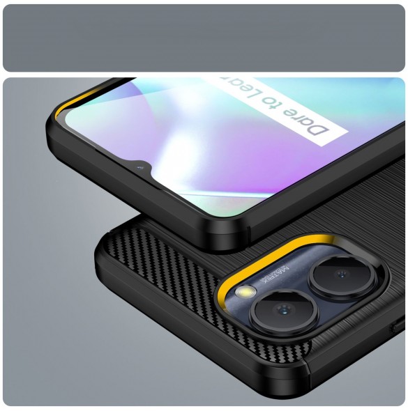 Carbon Case väska för Realme C33 flexibel silikon kolfodral svart