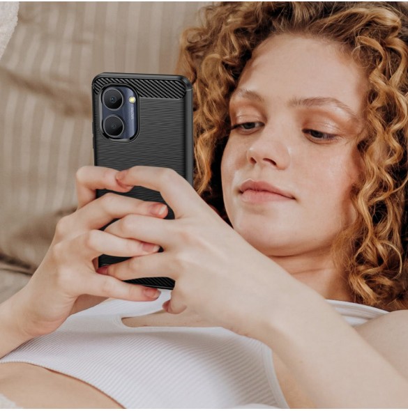 Carbon Case väska för Realme C33 flexibel silikon kolfodral svart